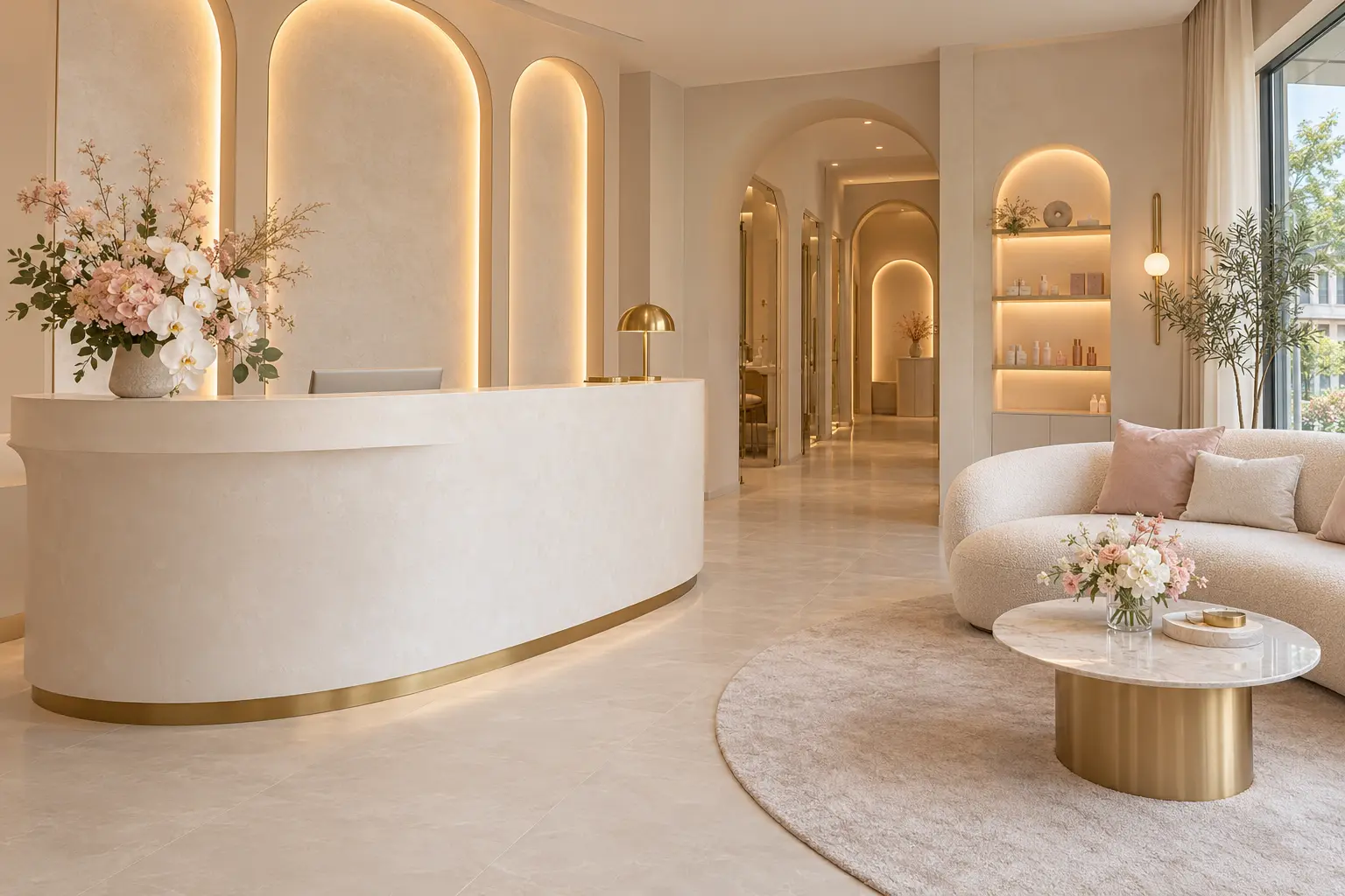 Illustrative warm and welcoming salon reception